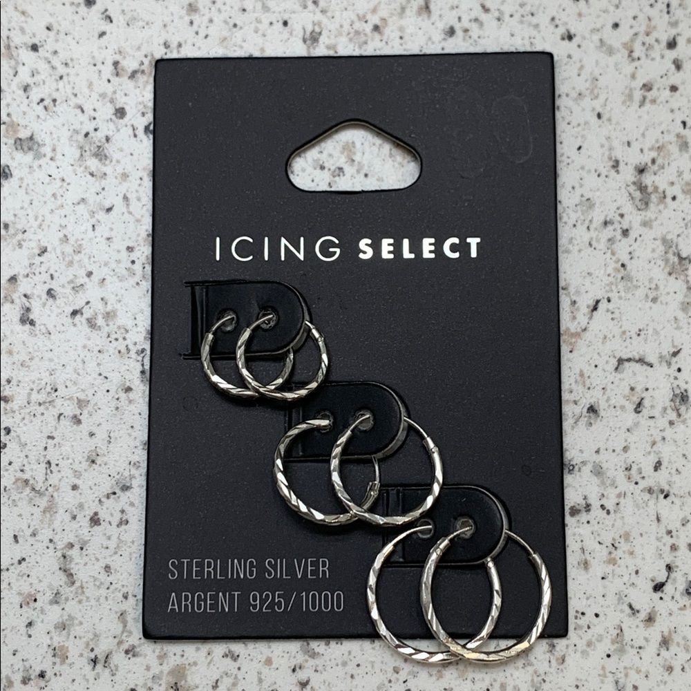 ICING Select Set of Three Mini Sterling Silver Earrings 925 - Picture 1 of 5